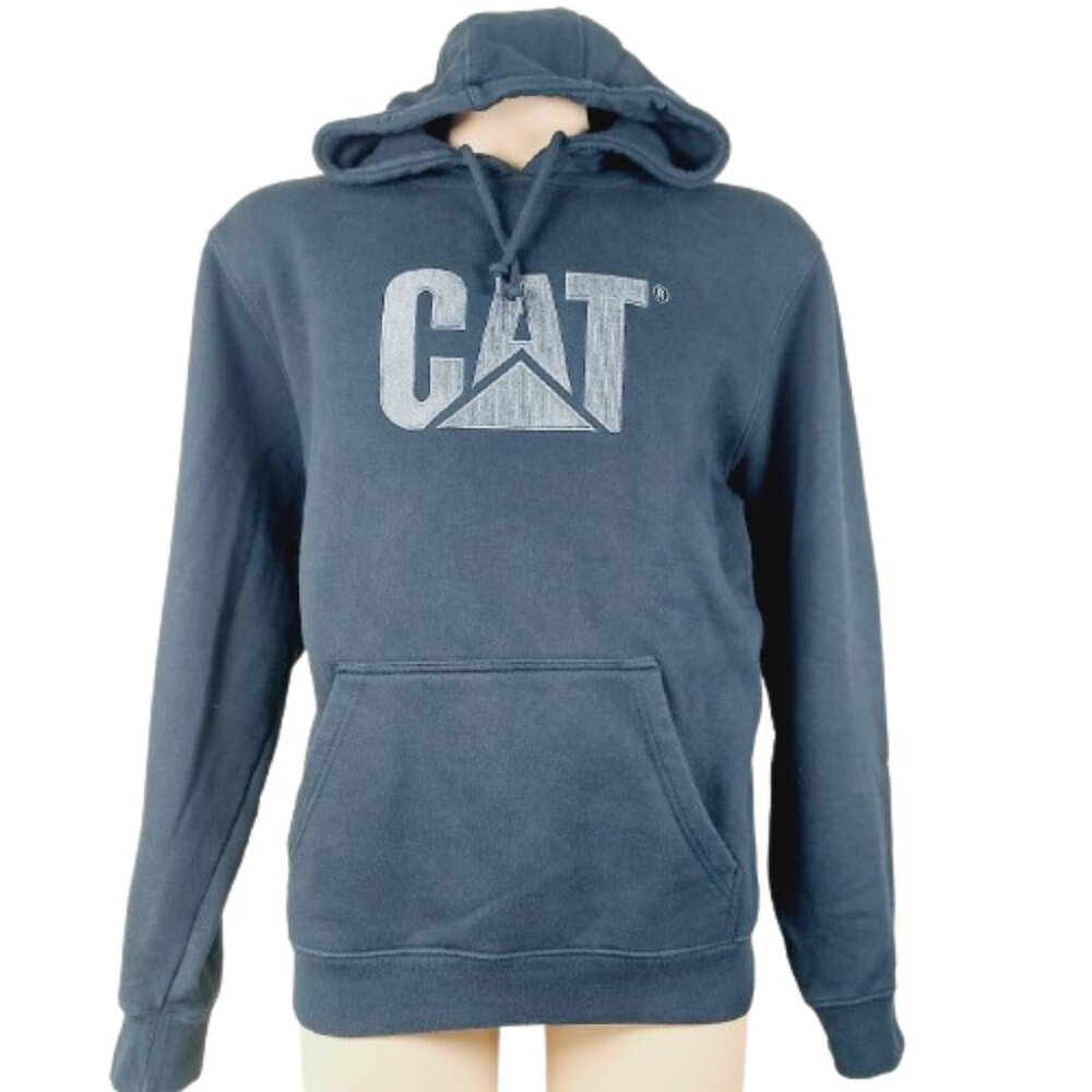 CAT Caterpillar Men’s Black Silver Embroidered Logo Hooded Sweatshirt Size XXL